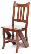 Set of metamorphic hardwood library steps/chair, 91.5cm high when as chair