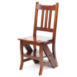 Set of metamorphic hardwood library steps/chair, 91.5cm high when as chair