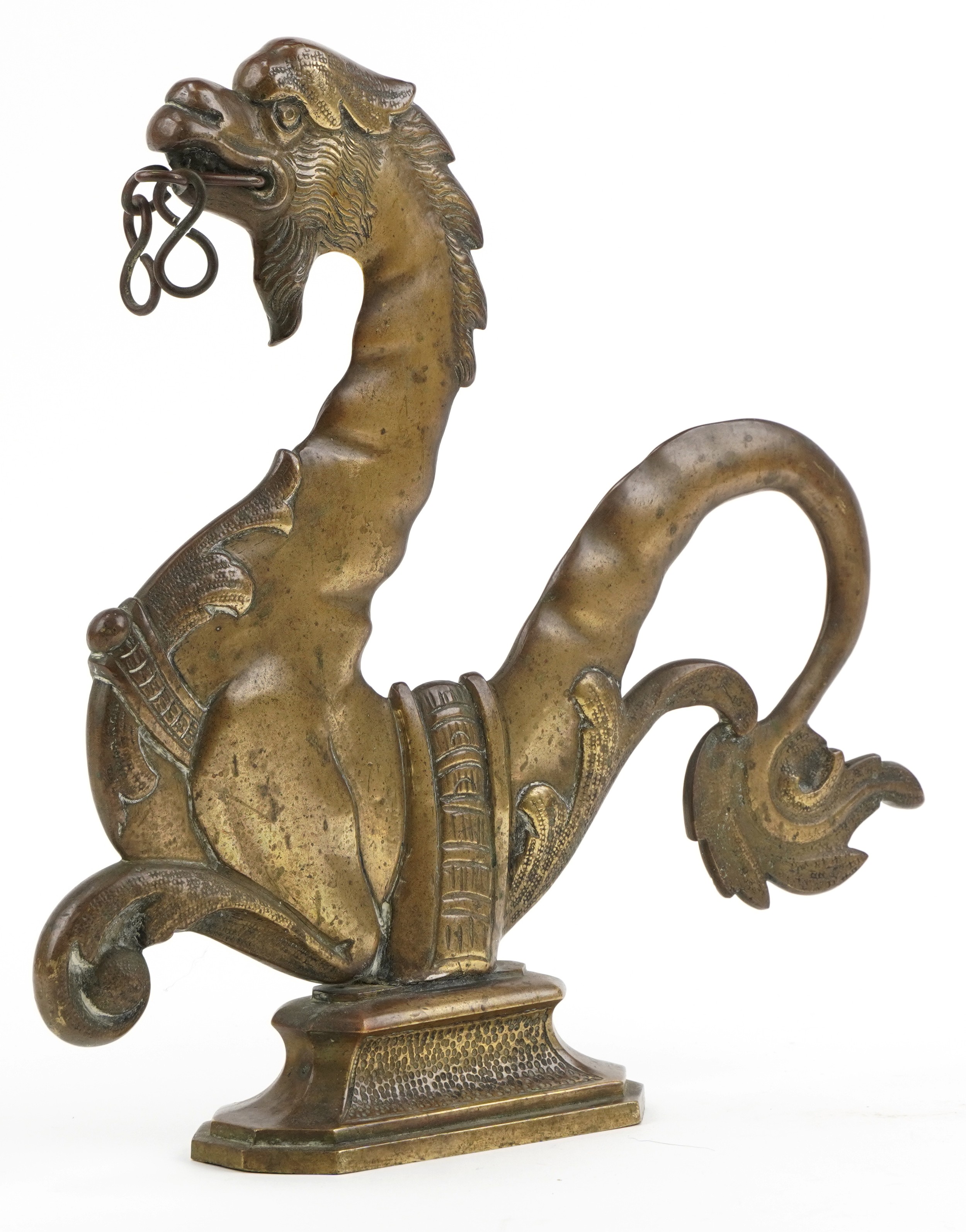 19th century patinated bronze Venetian gondola seahorse, 31cm high