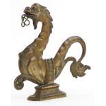 19th century patinated bronze Venetian gondola seahorse, 31cm high