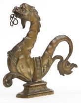 19th century patinated bronze Venetian gondola seahorse, 31cm high