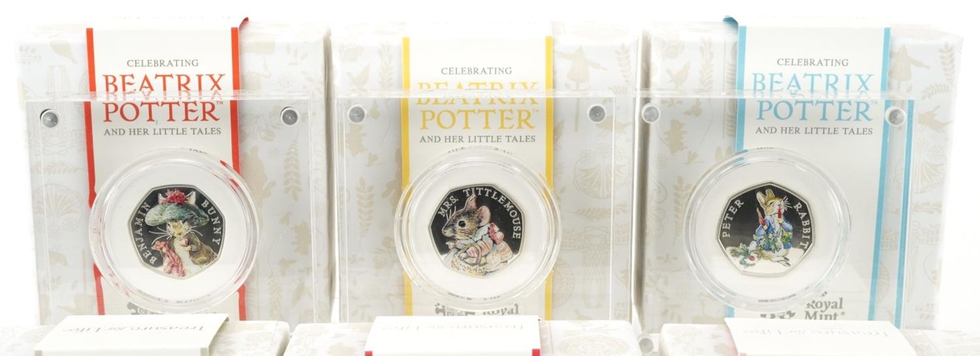 Eight Beatrix Potter silver proof fifty pence pieces by The Royal Mint, housed in Perspex slabs with - Image 4 of 4