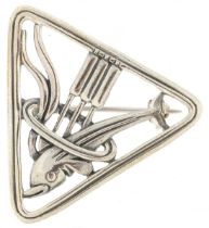 Modernist sterling silver brooch in the form of a dolphin, 3cm high, 6.2g