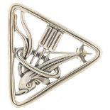 Modernist sterling silver brooch in the form of a dolphin, 3cm high, 6.2g