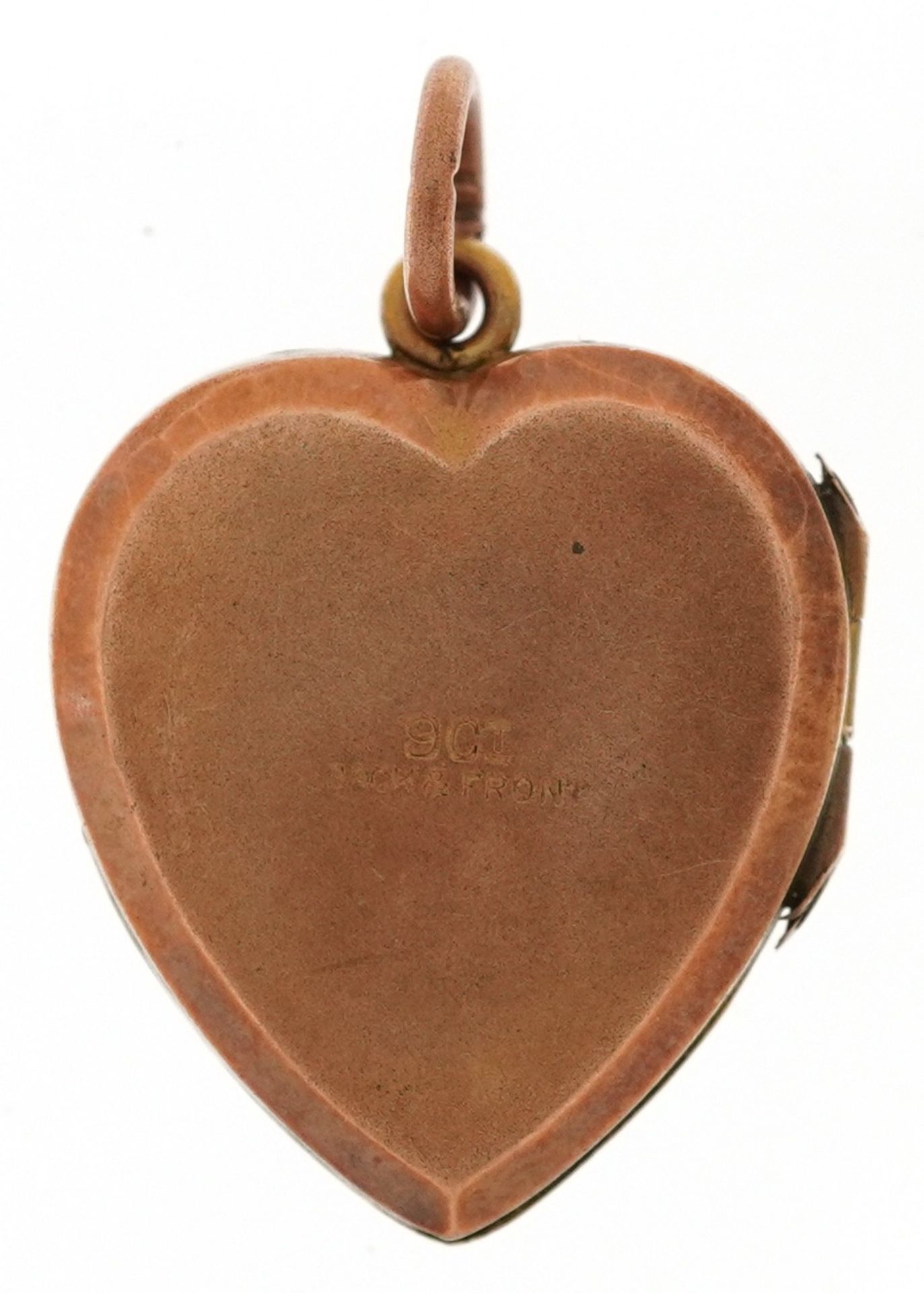 9ct gold back and front love heart locket set with a diamond, 2.2cm high, 4.5g - Bild 3 aus 4