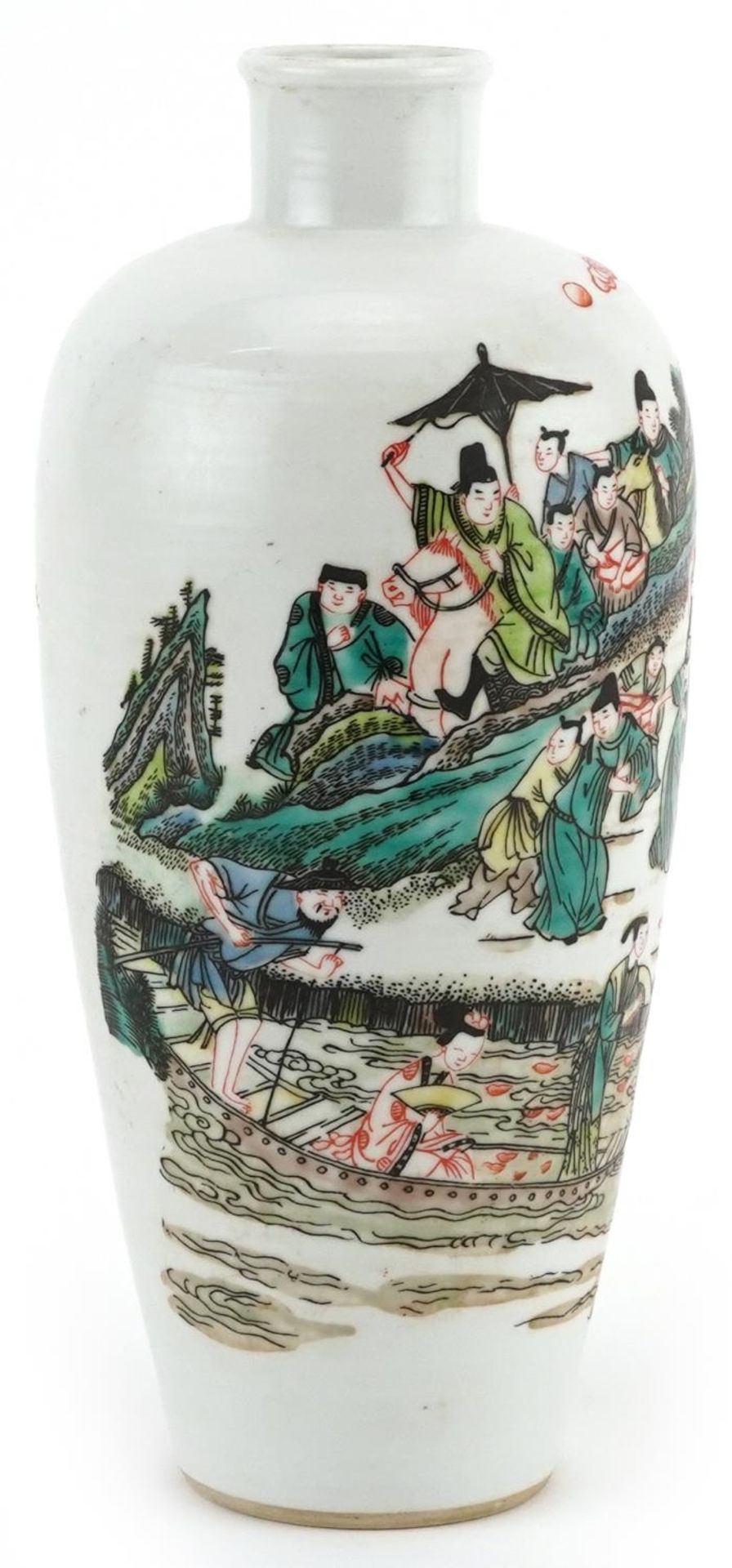 Chinese porcelain vase hand painted in the famille verte palette with figures in a palace setting, - Bild 4 aus 7