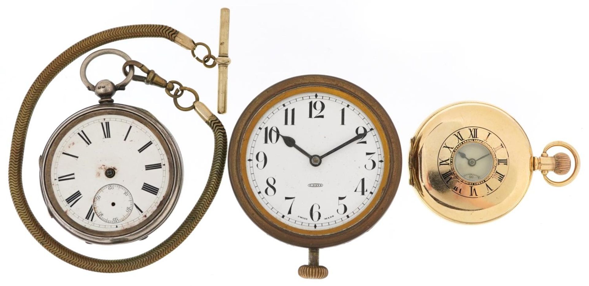 Two gentlemen's pocket watches and an eight day travel pocket watch including a Victorian silver - Bild 2 aus 7