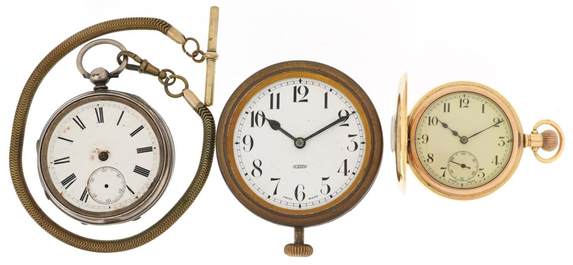 Two gentlemen's pocket watches and an eight day travel pocket watch including a Victorian silver - Bild 3 aus 7