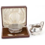 Silver items comprising butter dish with twin handles and knife housed in a fitted case and a Mappin