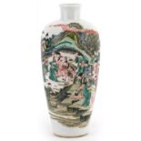 Chinese porcelain vase hand painted in the famille verte palette with figures in a palace setting,