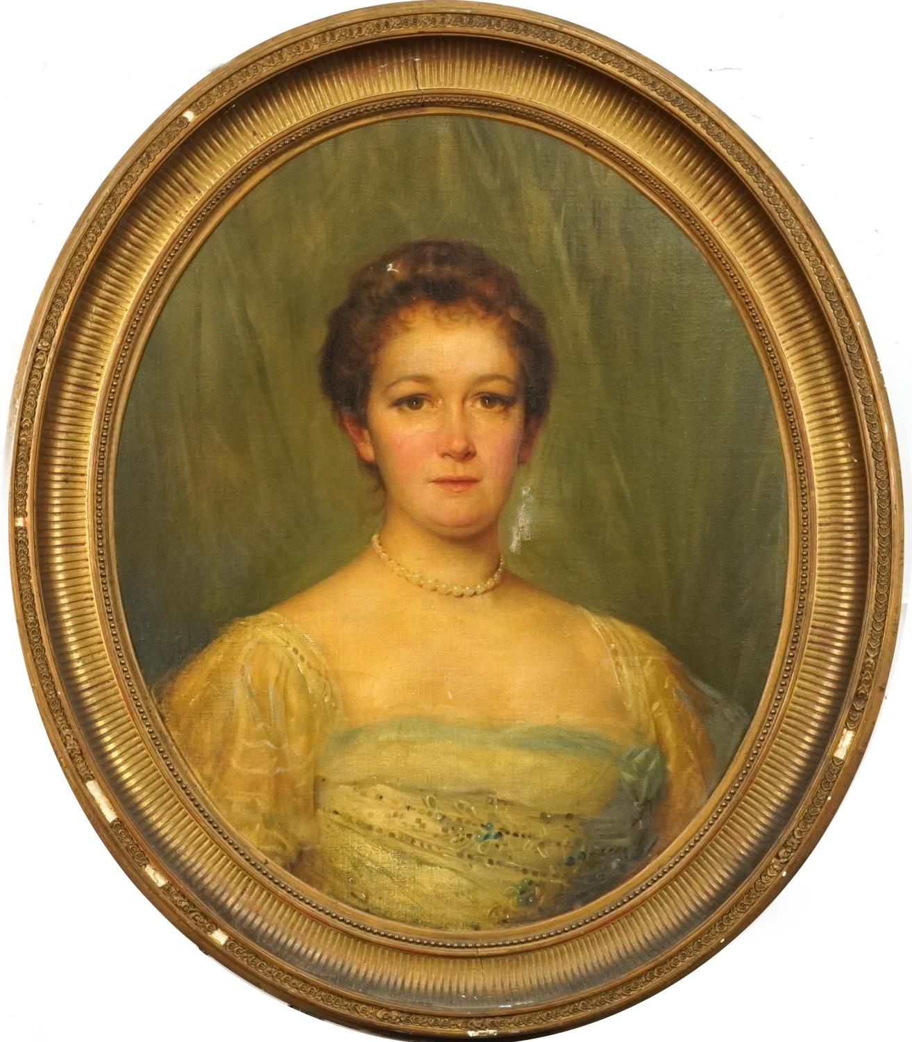 Head and shoulders portrait of a young female wearing a white dress and necklace, 19th century - Image 2 of 5