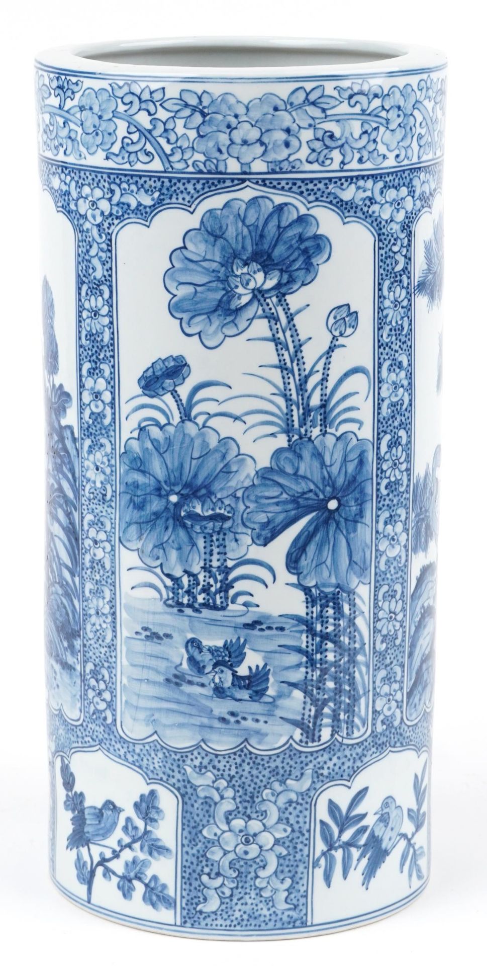 Large Chinese blue and white porcelain vase hand painted with panels of birds and ducks amongst - Image 3 of 7