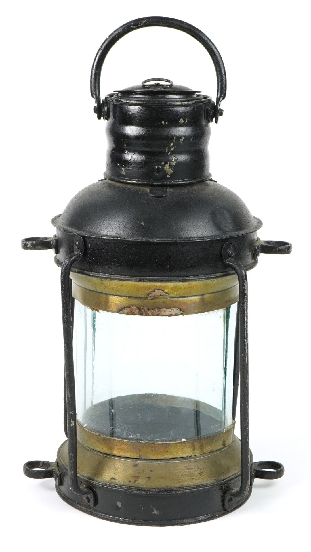 Antique shipping interest ship's hanging lantern with glass panel, 42cm high excluding the handle - Image 2 of 3