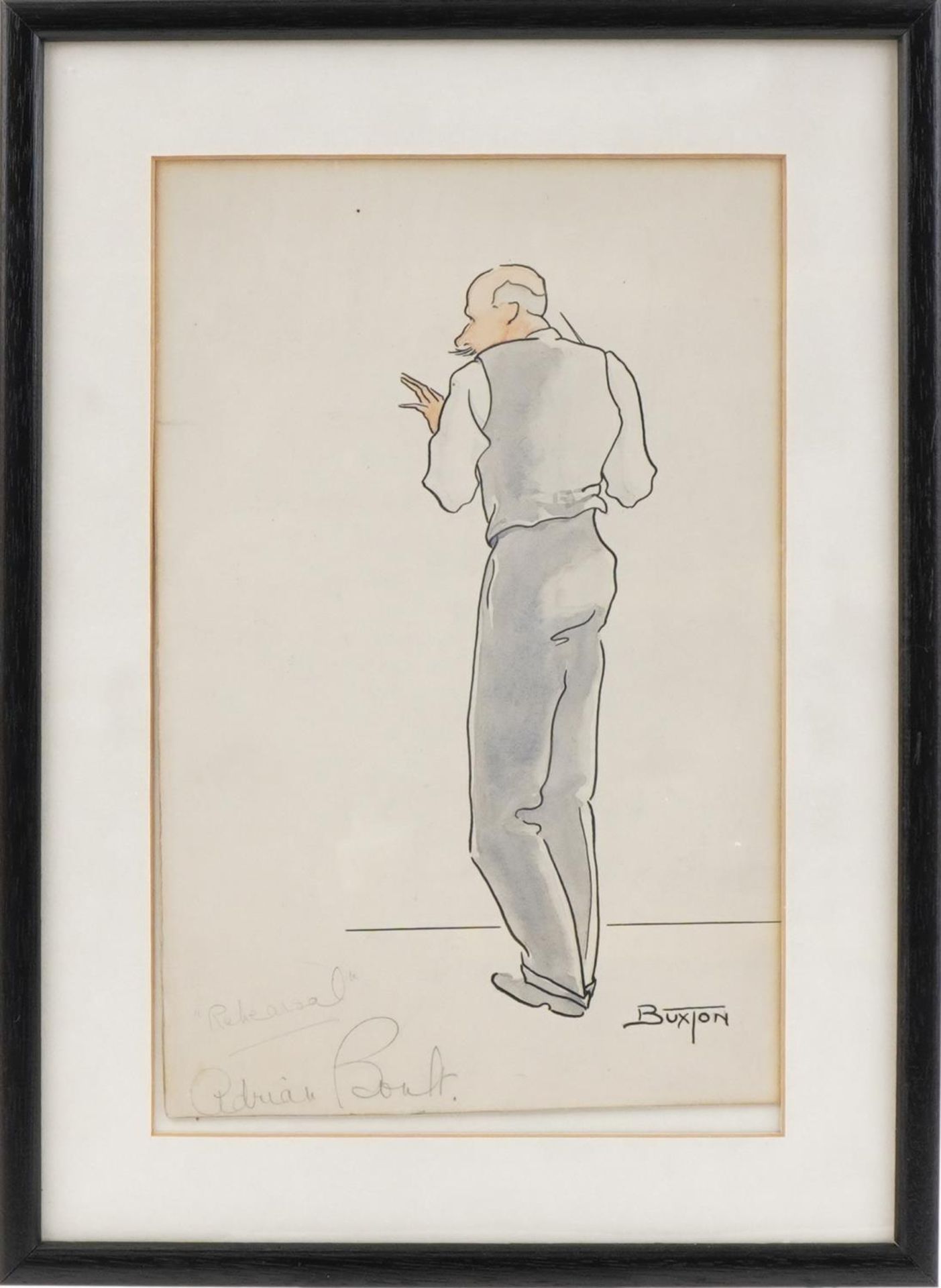 Buxton - Adrian Boult, Rehearsal, ink and watercolour caricature, mounted, framed and glazed, 28.5cm - Bild 2 aus 5