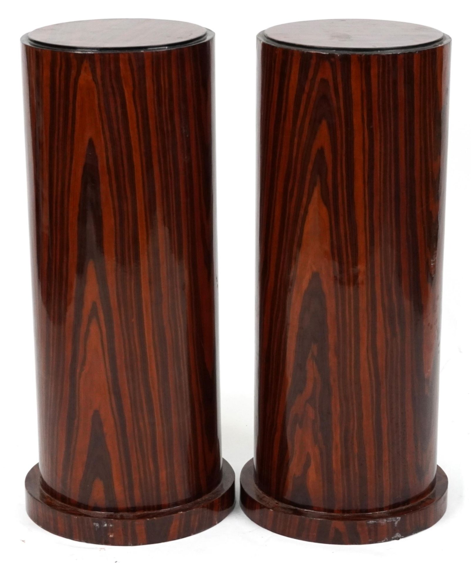 Pair of Art Deco style rosewood effect cylindrical columns, each 80cm high - Image 3 of 3