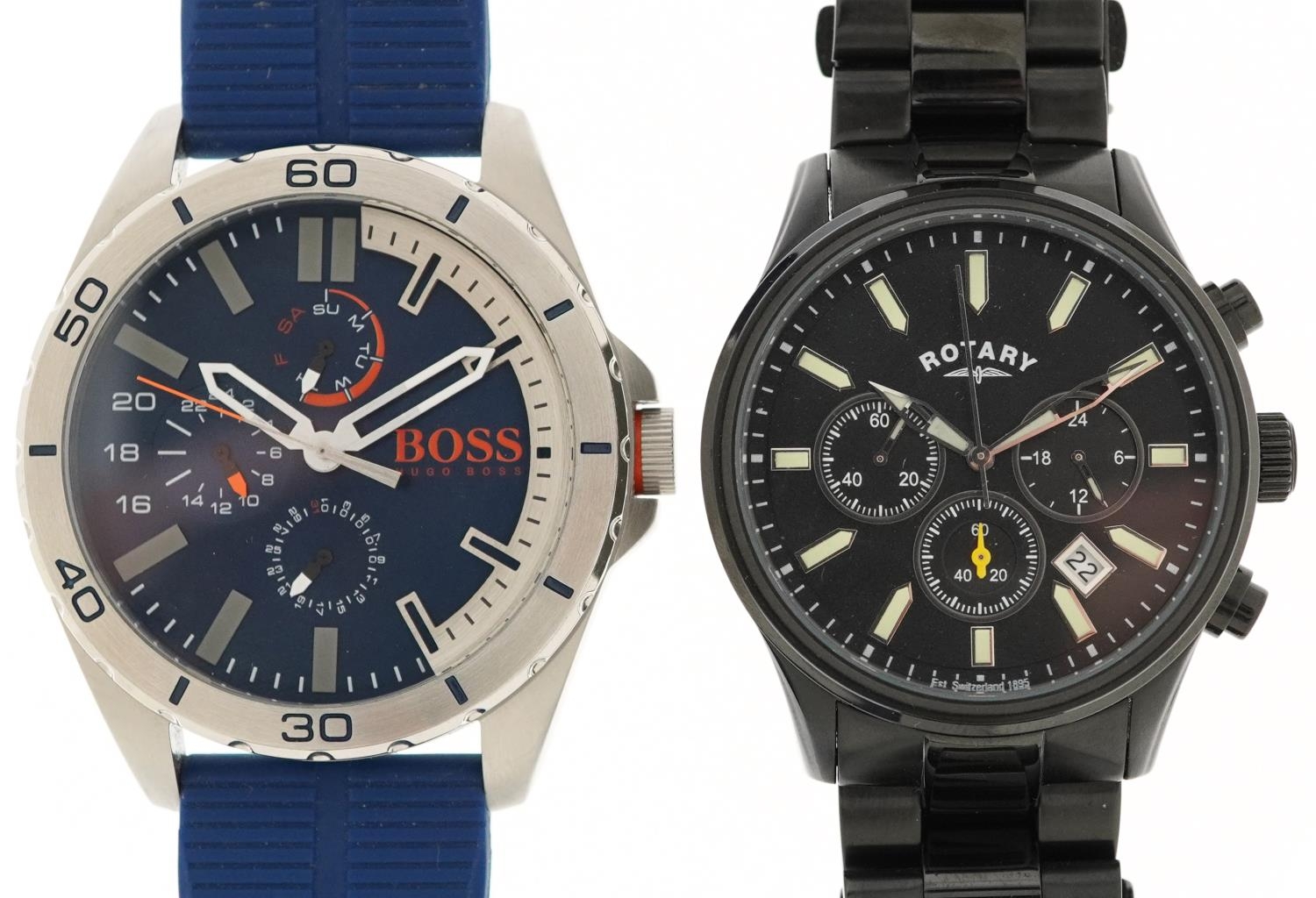 Two gentlemen's chronograph wristwatches comprising Rotary and Hugo Boss, the largest 48mm in