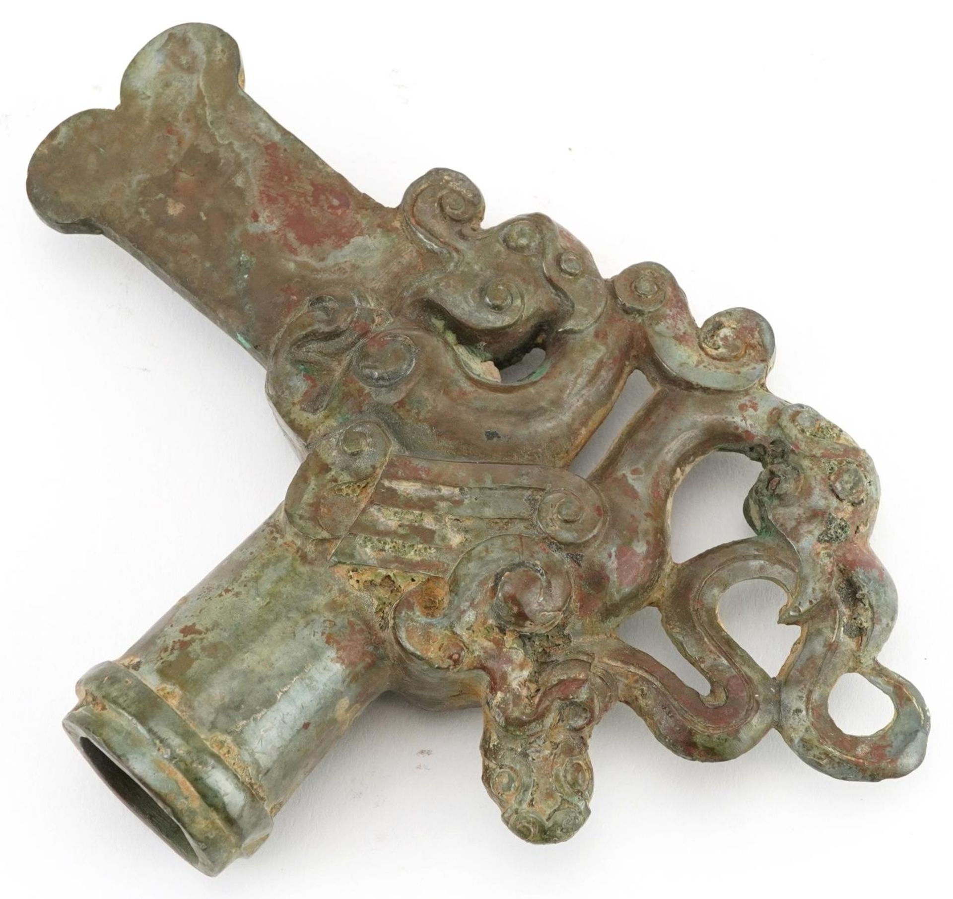 Chinese archaic style axe head cast with a mythical bird, 16cm in length - Bild 8 aus 8