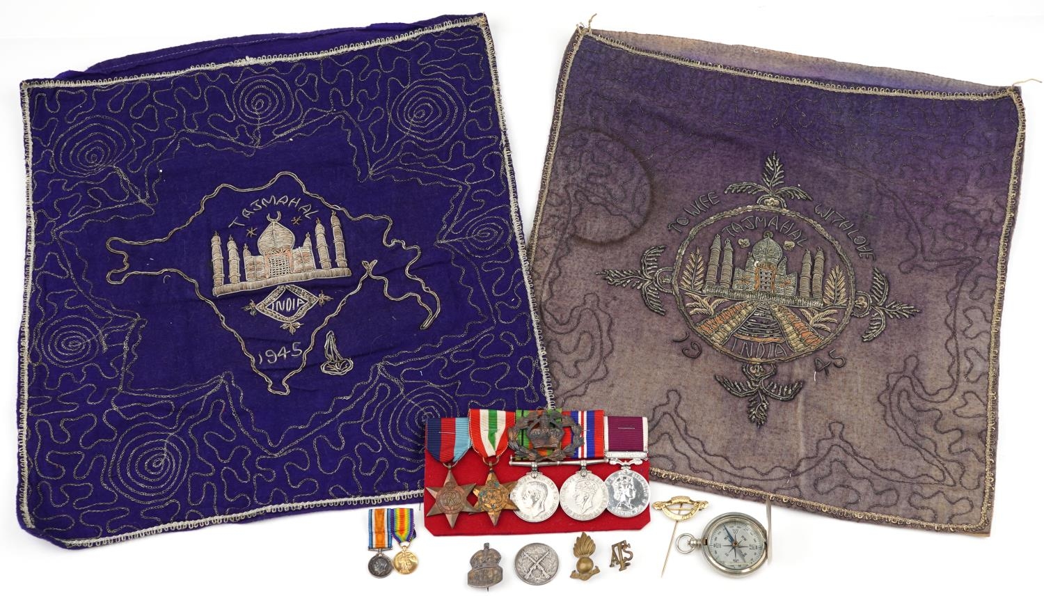 British military medal group relating to P J Cooper of The Royal Fusiliers including two tapestries,
