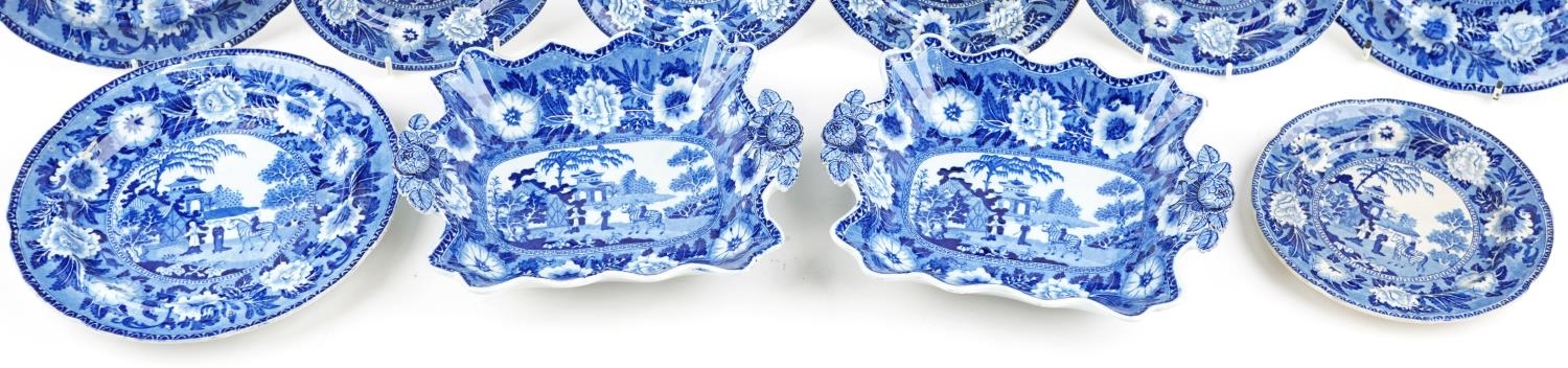 Rogers, Victorian pearlware decorated in the chinoiserie manner comprising pair of dishes with - Image 4 of 5