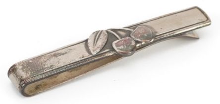 Georg Jensen, Mid century Danish 925S silver tie clip relief decorated with stylised flowers, housed