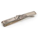 Georg Jensen, Mid century Danish 925S silver tie clip relief decorated with stylised flowers, housed