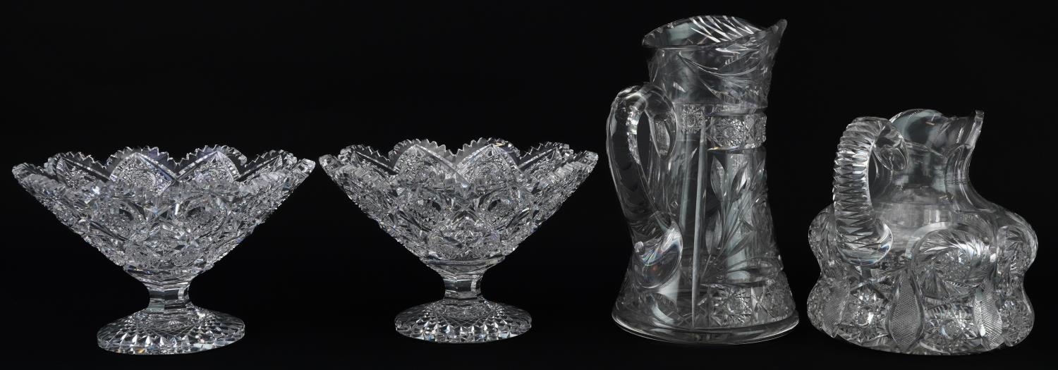 19th century and later good quality cut glassware including pair of tazzas and two water jugs, 26. - Image 4 of 5