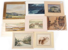 Eight 19th century and later watercolours including Nightfall at Windsor by Howard Fletcher and