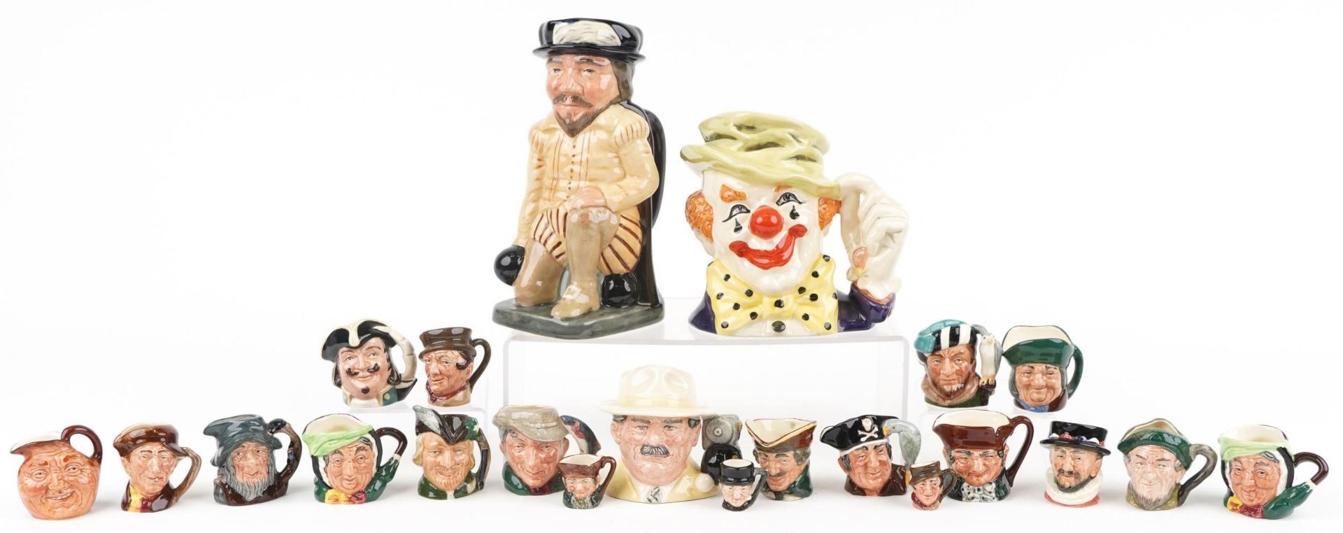 Royal Doulton character jugs including Sir Francis Drake, The Clown, The Bowls Player, Long John