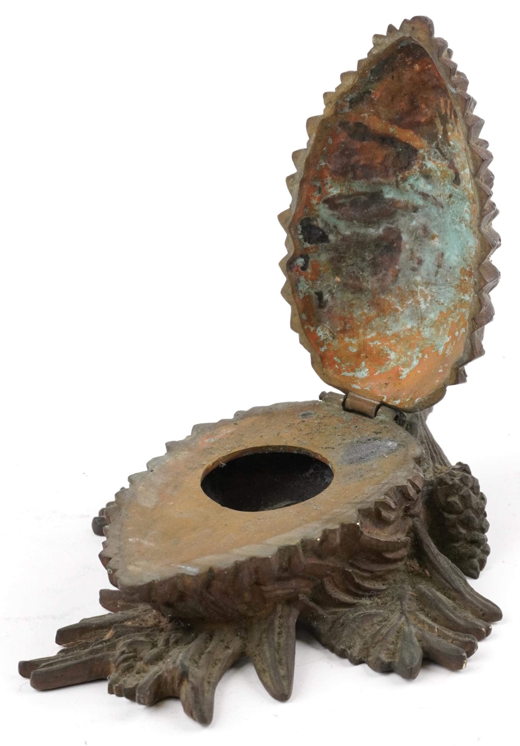 19th century French patinated bronze desk inkwell in the form of a pinecone, 15.5cm in length - Image 2 of 5