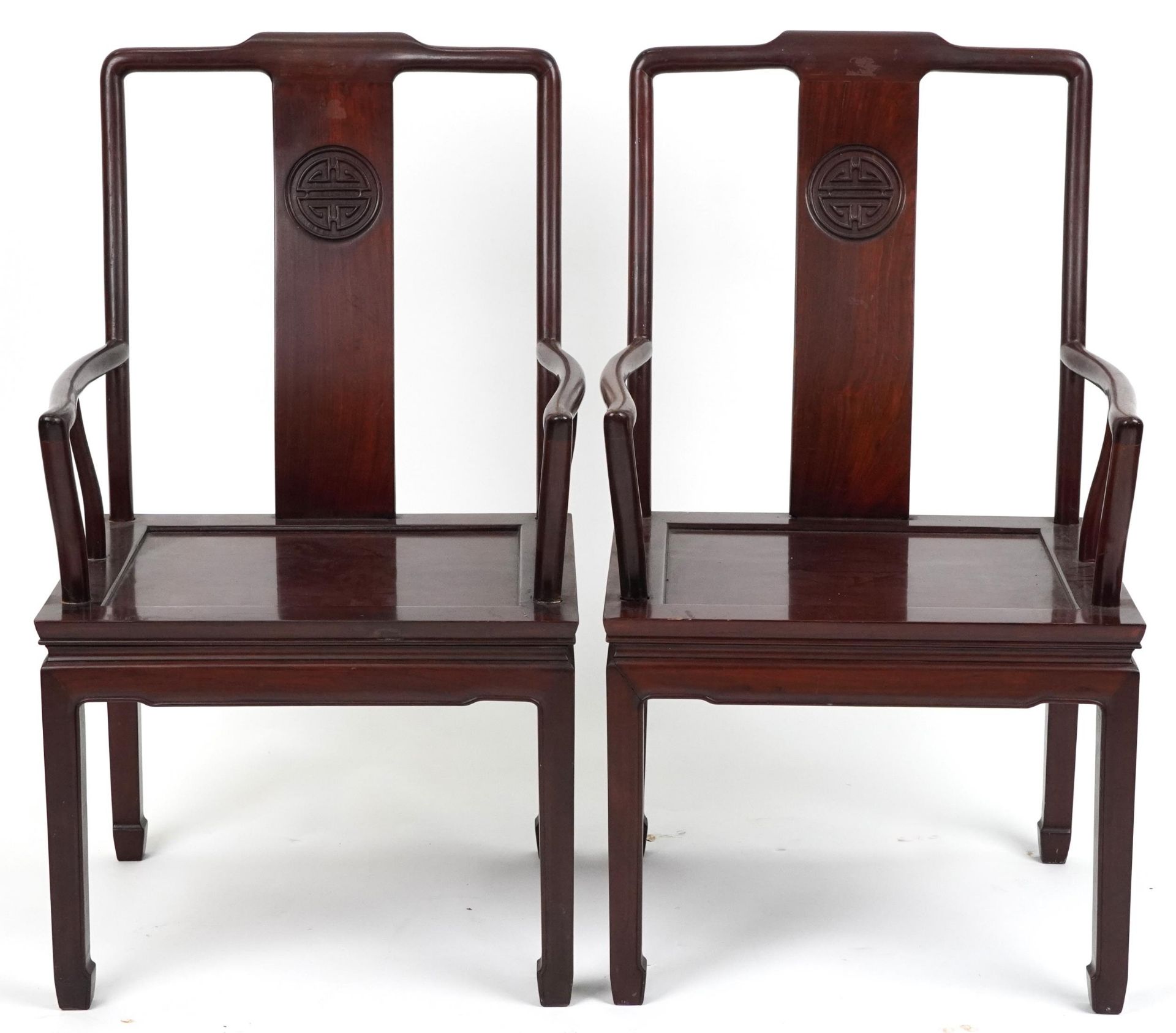 Pair of Chinese hardwood throne chairs, each 96cm high - Image 2 of 4