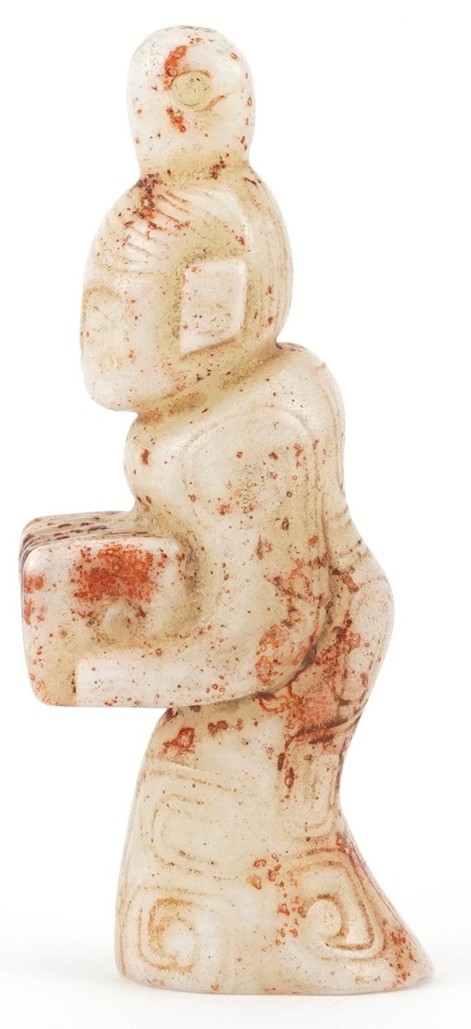 Chinese russet and white jade carving of a young female, 10.5cm high - Image 3 of 7