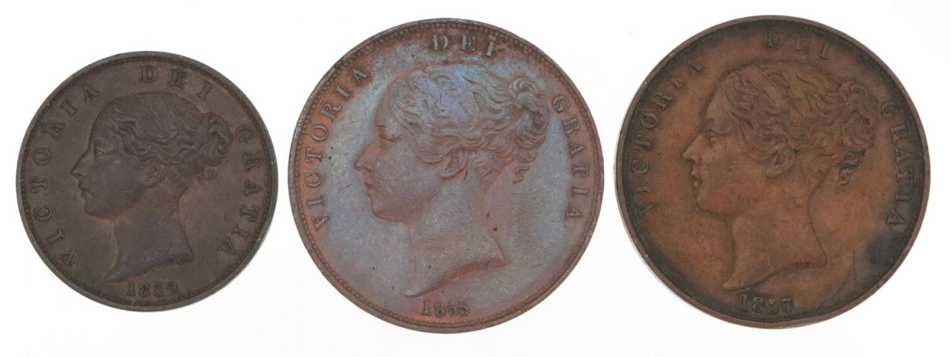 Victorian Young Head copper coinage comprising two pennies dates 1855 and 1857 and 1852 half penny - Bild 2 aus 2