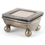 James Deakin & Sons, Edwardian silver stamp box raised on four ball feet, Birmingham 1901, 2cm H x