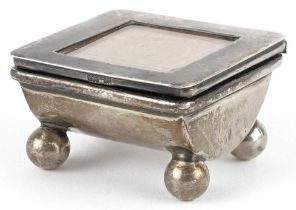 James Deakin & Sons, Edwardian silver stamp box raised on four ball feet, Birmingham 1901, 2cm H x