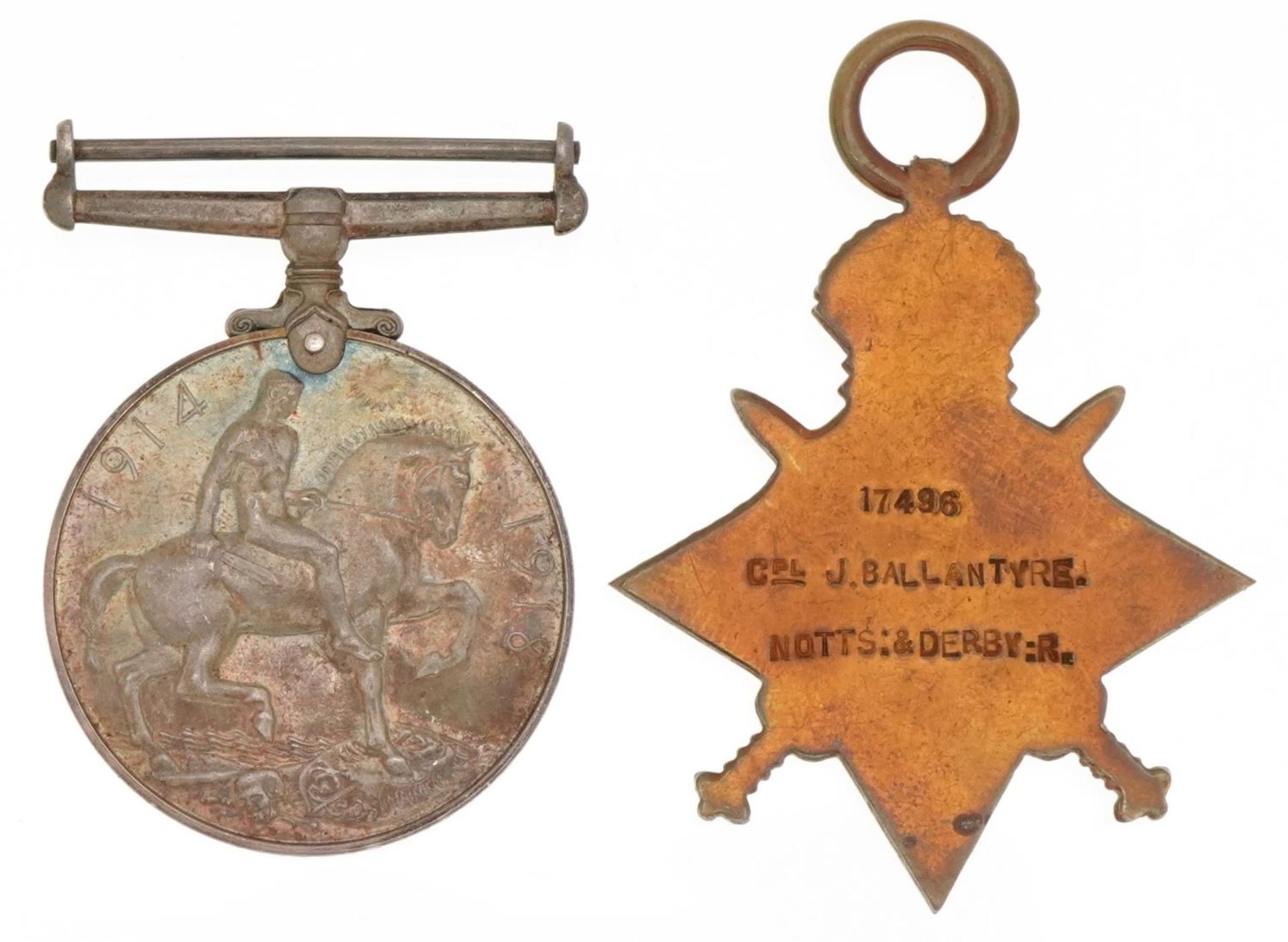 British military World War I pair with spelling error comprising 1914-18 War medal awarded to - Bild 2 aus 3