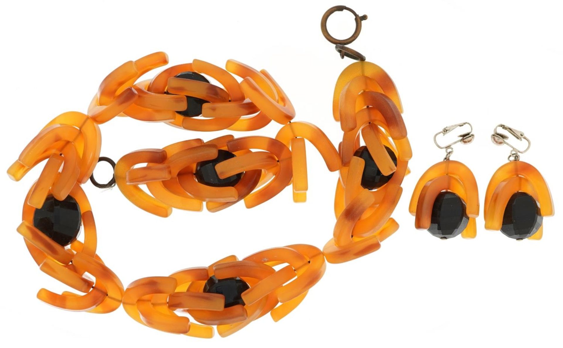 Art Deco Bakelite necklace and matching earrings, the necklace 46cm in length, total 155.0g - Bild 2 aus 2