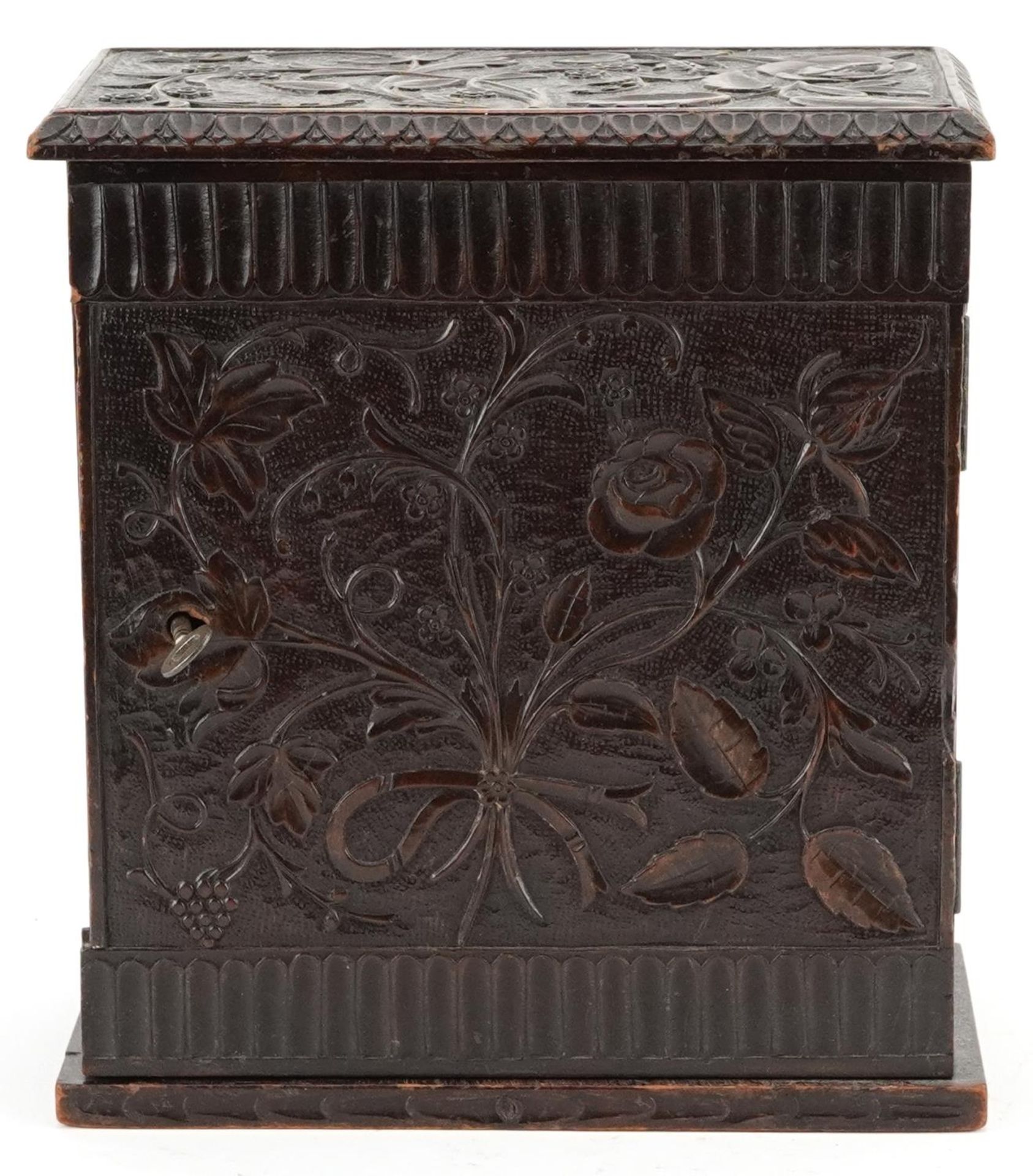 19th century oak table top collector's chest finely and profusely carved with foliage having - Bild 2 aus 5