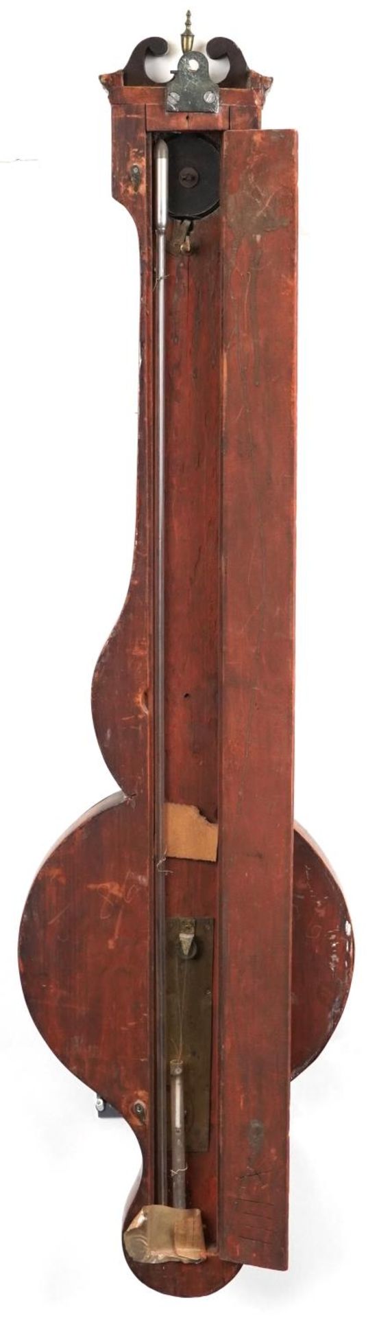 19th century inlaid mahogany banjo barometer and thermometer with silvered dials, one engraved - Bild 4 aus 4
