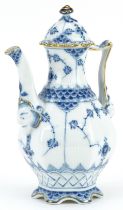 Royal Copenhagen, Danish blue and white porcelain Musselmalet coffee pot numbered 1030 to the