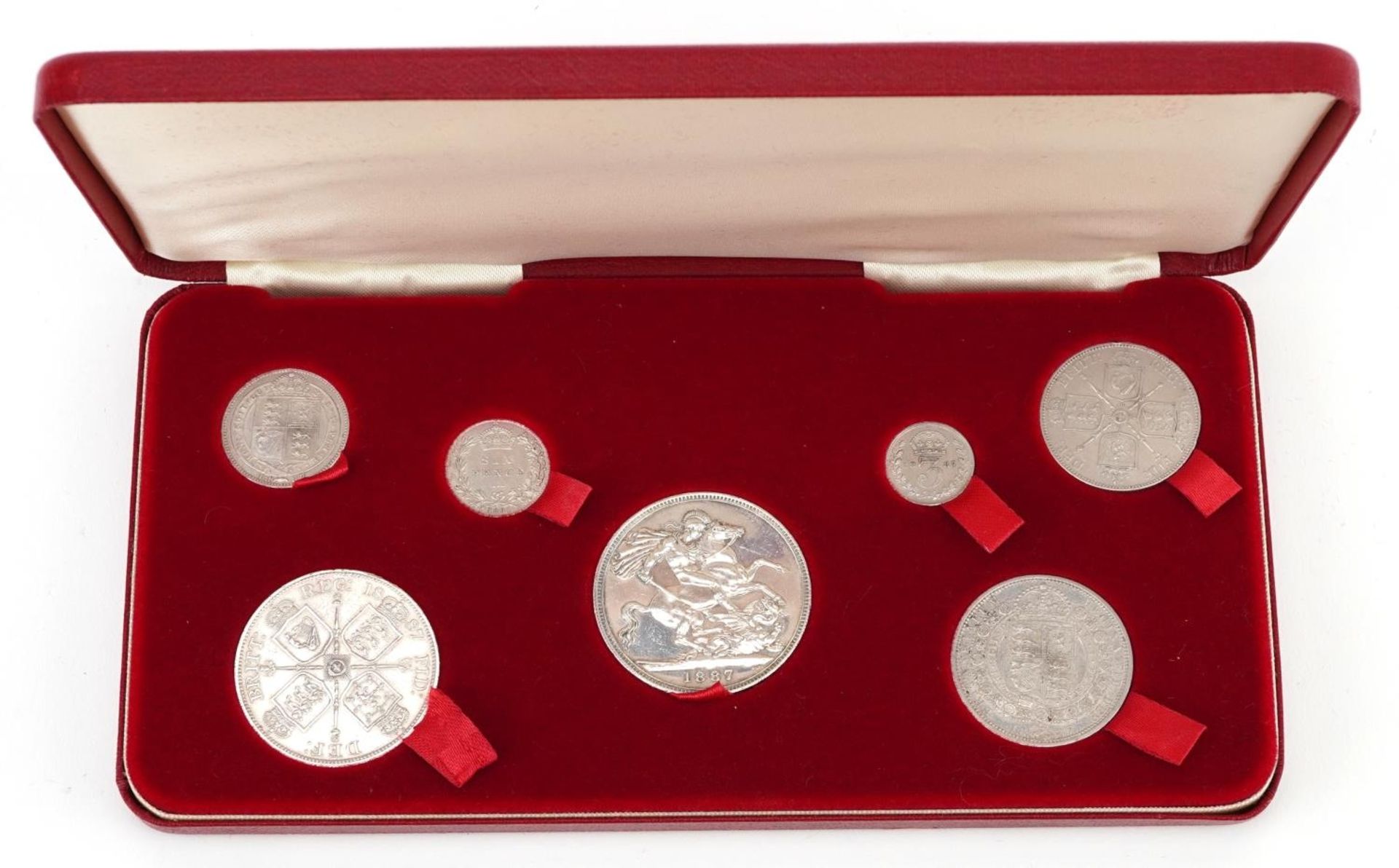 Queen Victoria Jubilee Head 1899 silver specimen coin set, comprising crown, half crown, double - Bild 2 aus 6