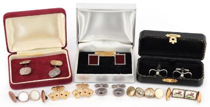 Vintage and later cufflinks, some silver, including a pair of Essex Crystal design, carnelian and