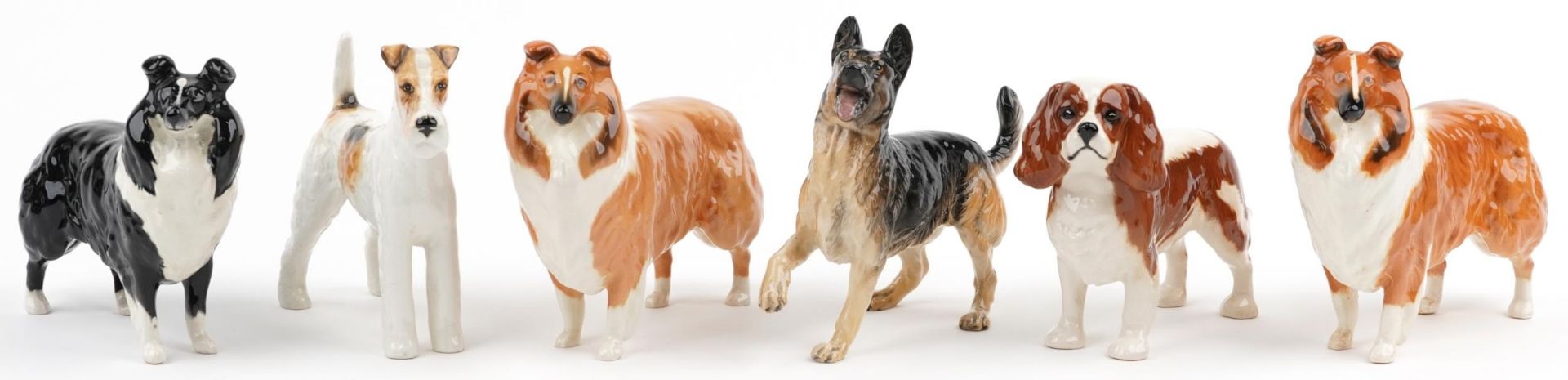 Six Beswick collectable dogs including two Lochinvar of Lady Park Collies and King Charles
