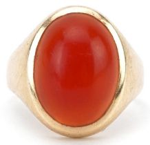 14ct gold cabochon carnelian ring, indistinct marks to the band, size N, 8.6g