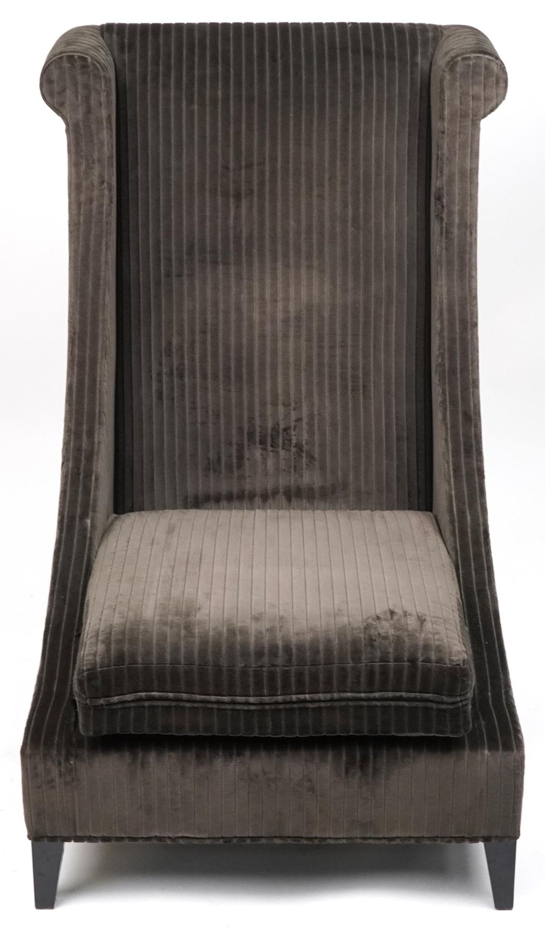 Contemporary dark olive green upholstered throne lounge chair with ebonised legs, 119cm H x 75cm W x - Image 2 of 4