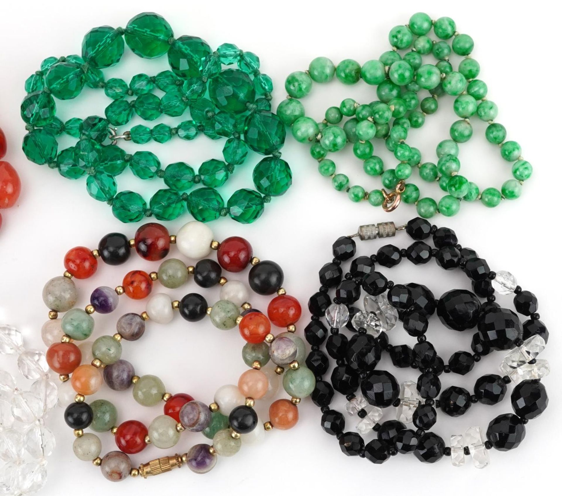 Eight crystal and semi precious stone necklaces including amethyst, carnelian and jade, the - Image 3 of 3