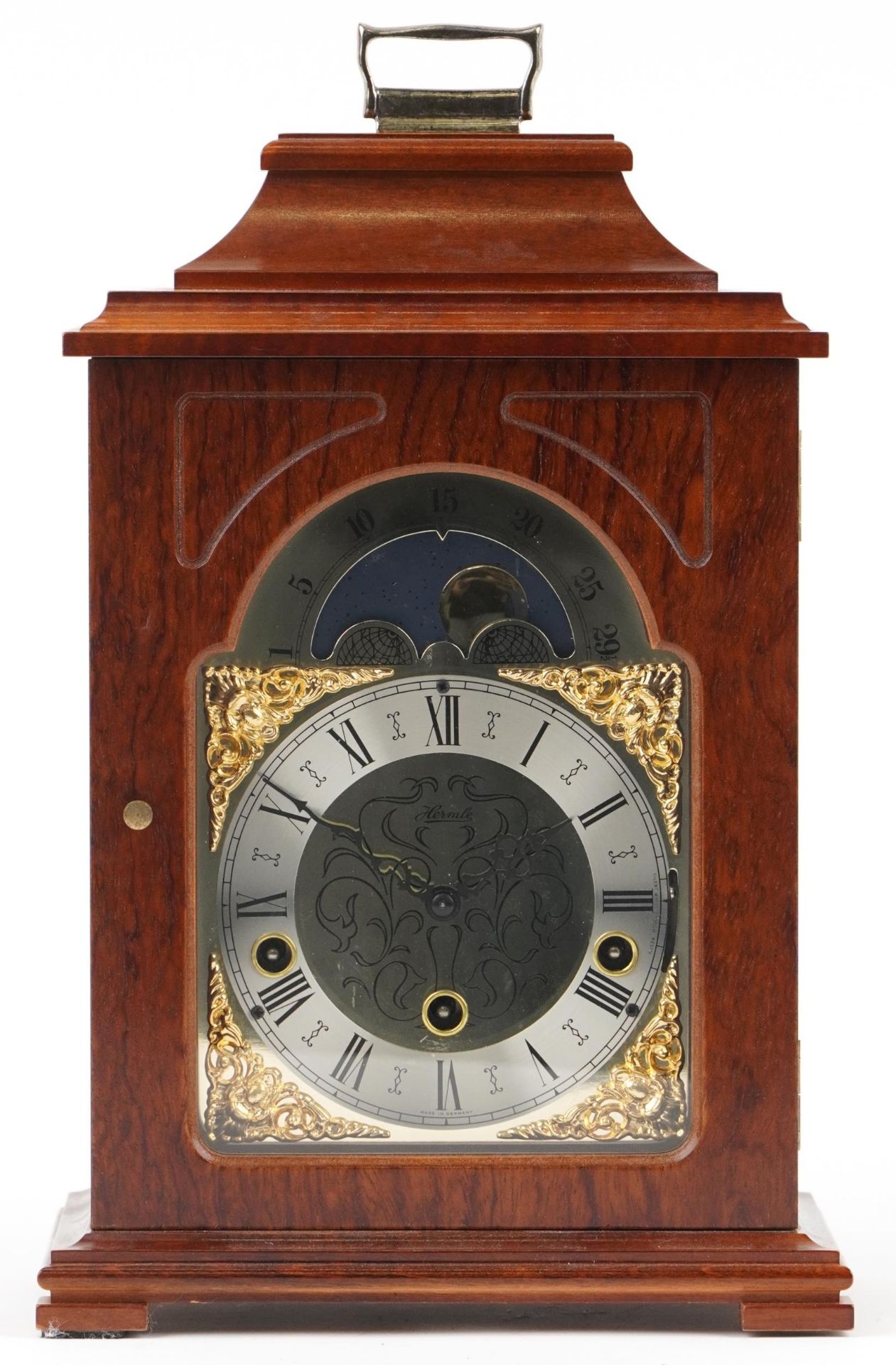 Franz Hermle, German mahogany bracket clock with Westminster chime striking on eight rods and moon - Bild 2 aus 5