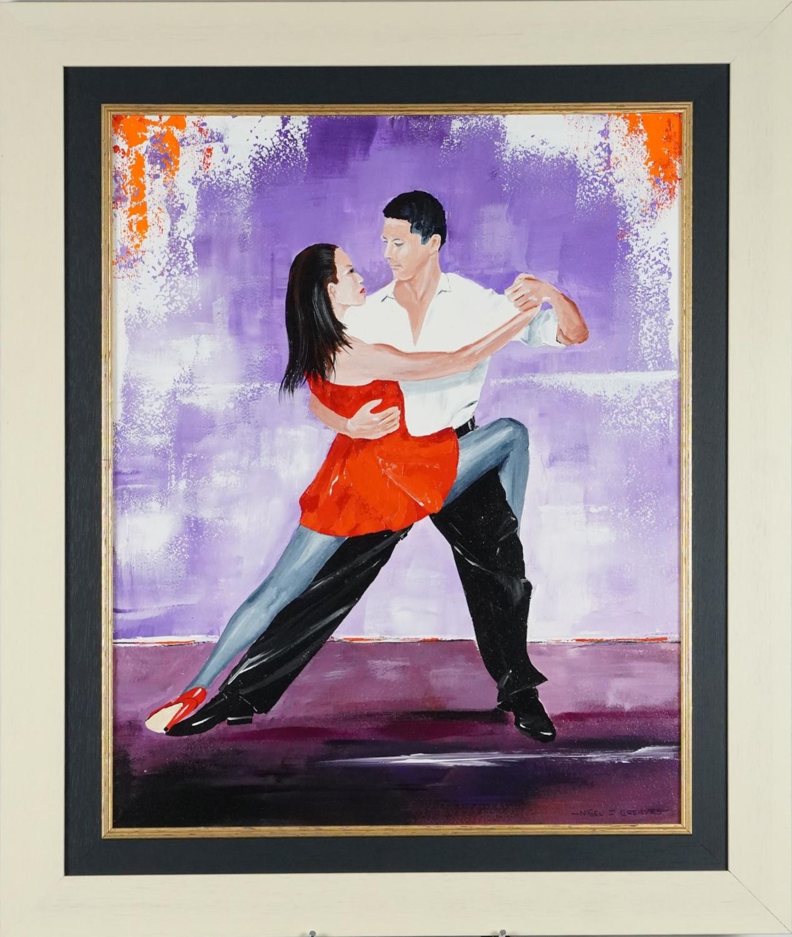Nigel J Greaves - Midnight dance, contemporary acrylic on board, label verso, mounted and framed, - Bild 2 aus 5