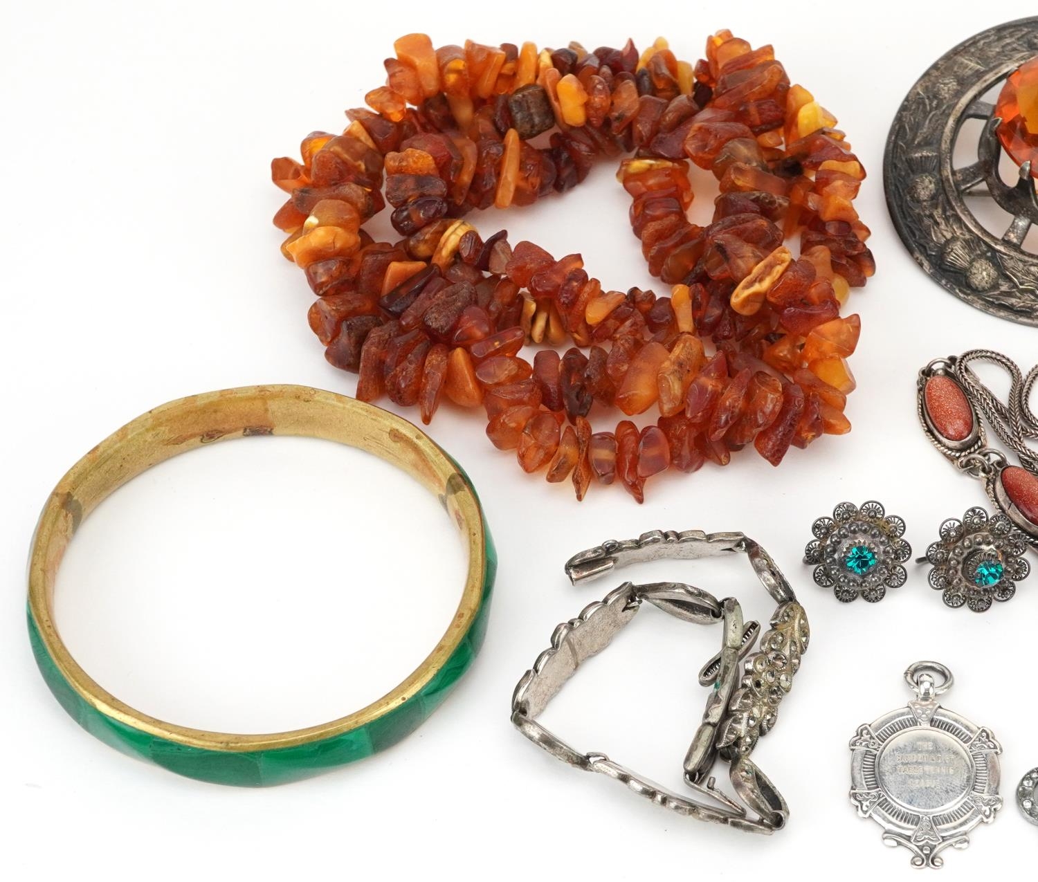 Antique and later jewellery, some silver including amber necklaces, antique style green and clear - Image 2 of 4