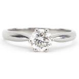 Platinum diamond solitaire ring, the diamond approximately 0.50 carat, size K/L, 3.7g