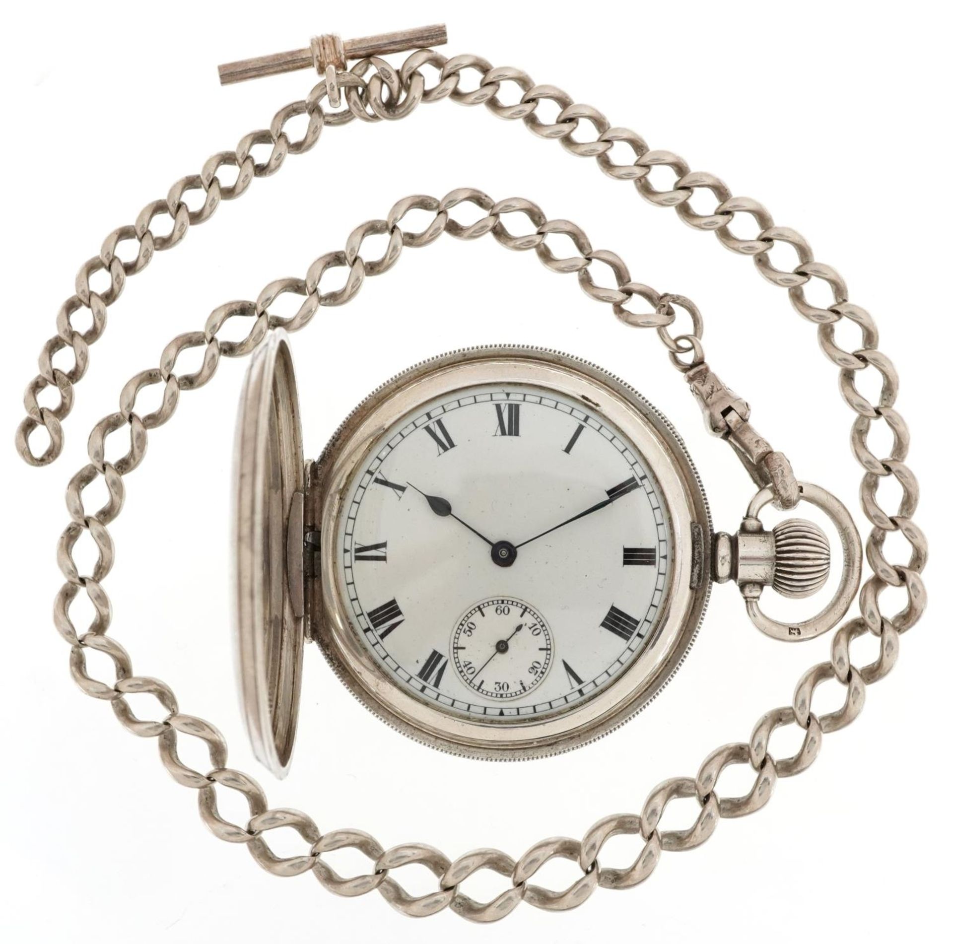 Equity Watch Co, George V gentlemen's silver keyless full hunter pocket watch having enamelled and